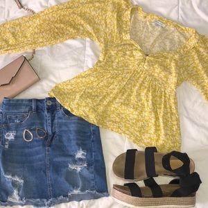 Yellow Floral Long Sleeve Top